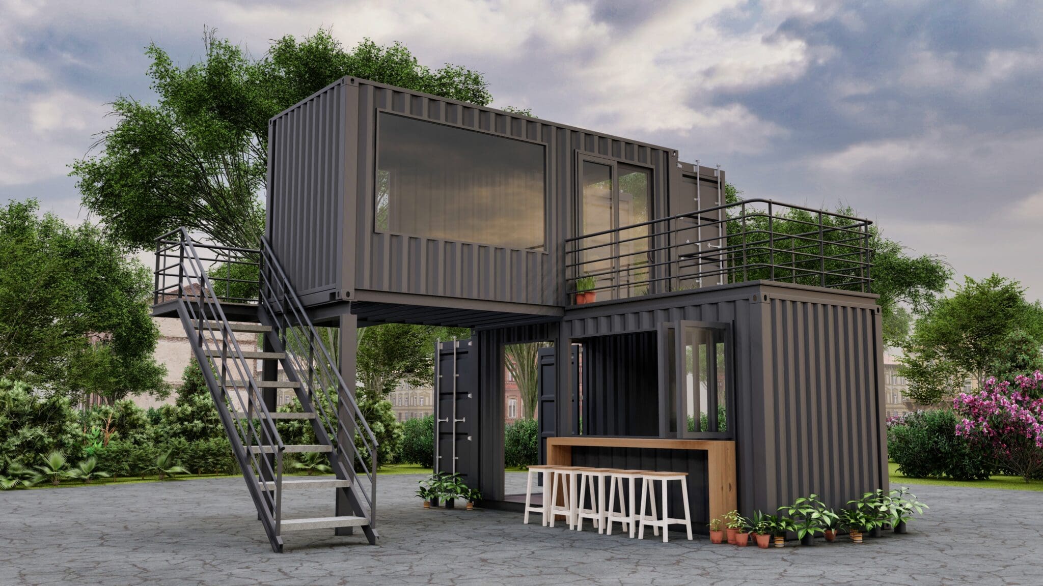 modlogix-2,Storey,Container,Cafe,3d,Illustration,And,Rendering